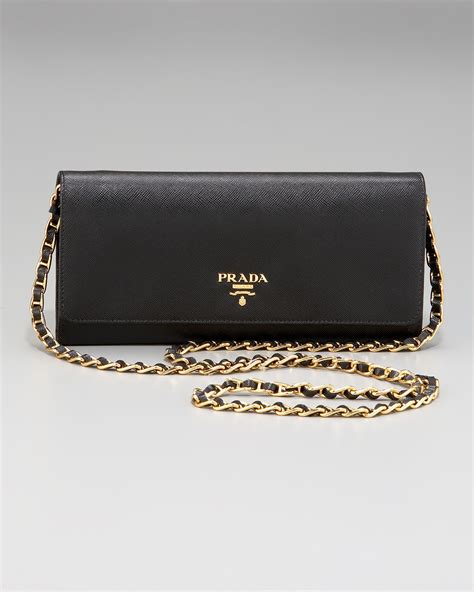 prada saffiano leather metal oral phone wallet on a chain|Prada saffiano long wallet.